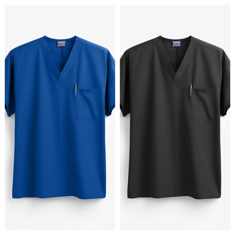 2 NWT CHEROKEE Workwear V-Neck Scrubs Tops #4777 Royal Blue / Black 2XL